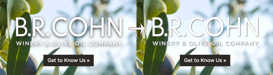 A "before and after" diptych showing the adjustment of the B.R. Cohn logo