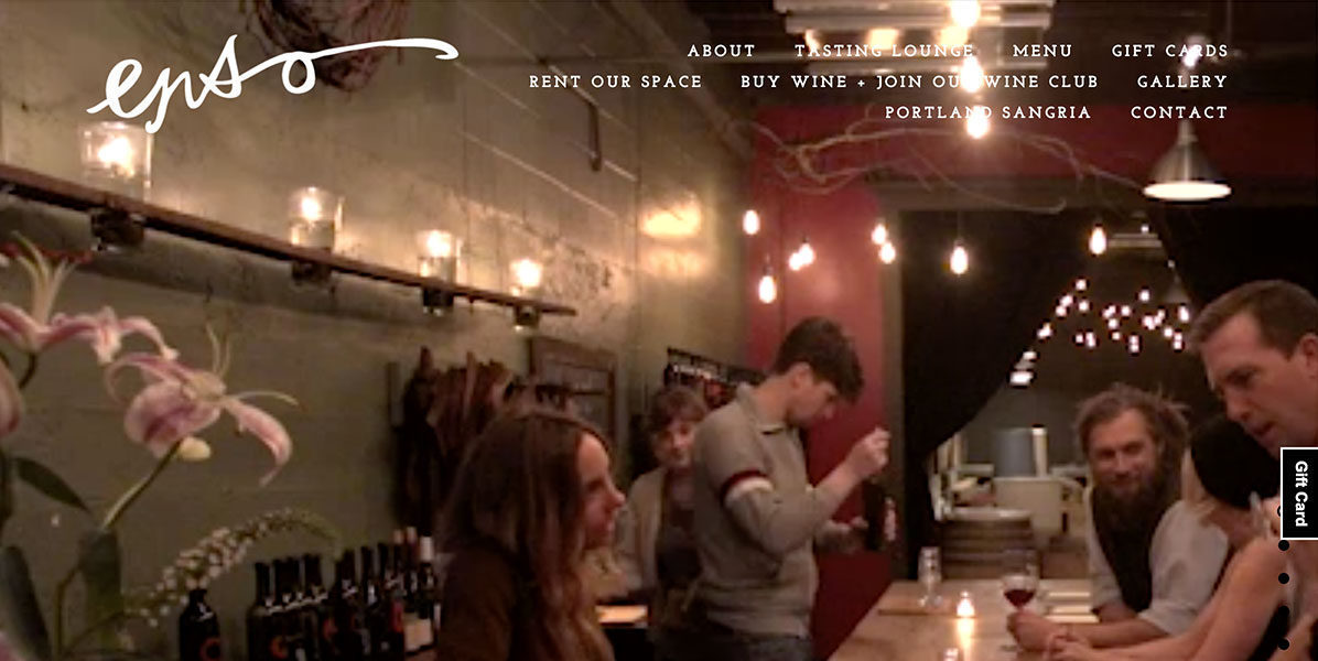 A screenshot of the homepage for Enso Winery in Portland, OR
