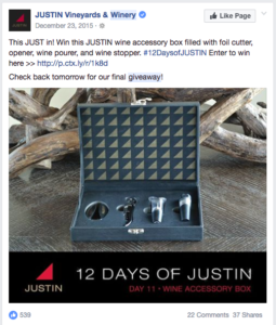 Justin Vineyards running a giveaway of branded merchandise