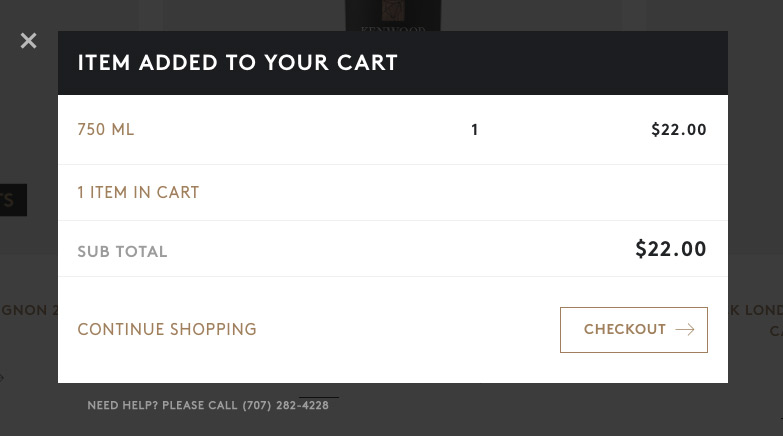 Shopping cart modal screenshot