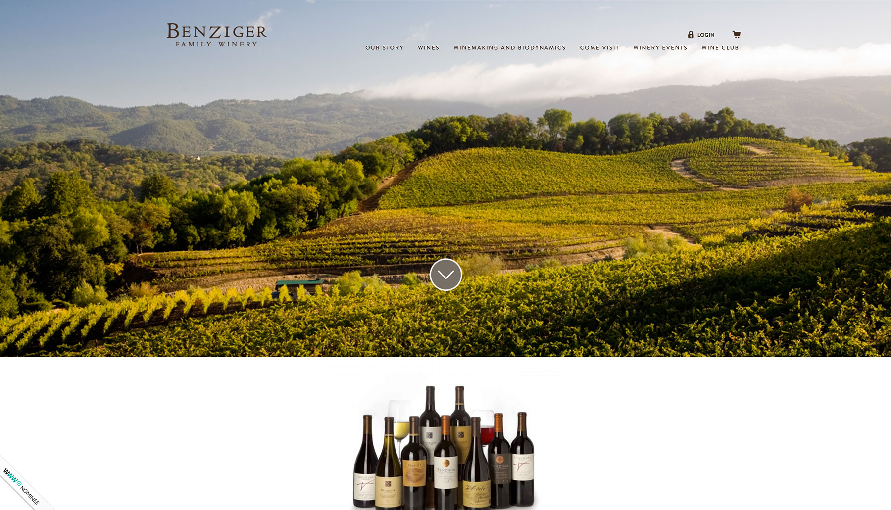 Strong photography on Benziger Family Winery's home page