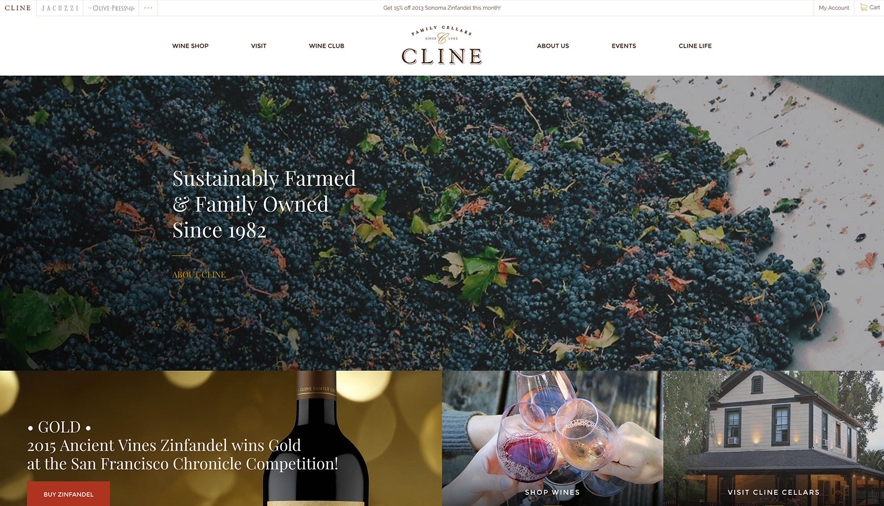 A screenshot of one of the best winery websites we found: Cline Cellars.