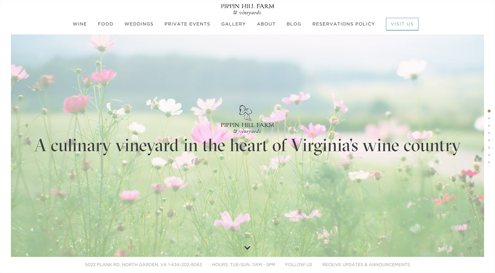 The winery website for Pippin Hill Farm & Vineyards