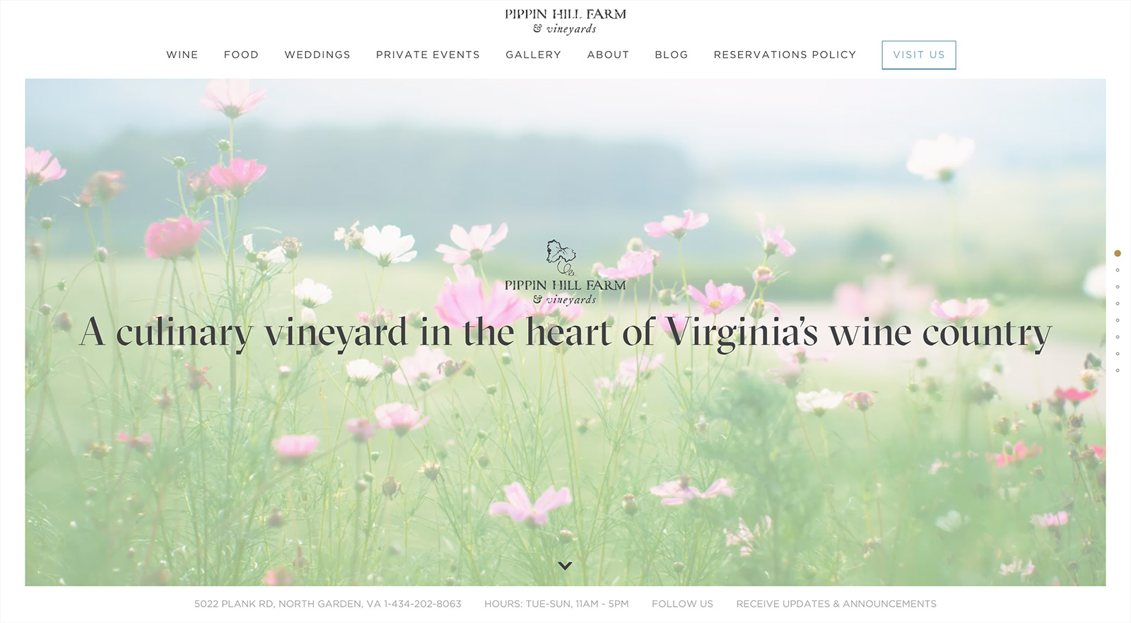 The winery website for Pippin Hill Farm & Vineyards